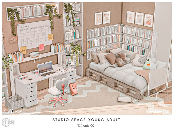 Sims 4 — Studio Space Young Adult by Moniamay72 — A beautiful modern studio space for young adult sim with white beige