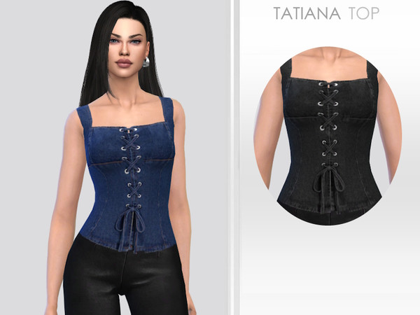 Sims 4 — Tatiana Top by Puresim — Denim top in 2 swatches