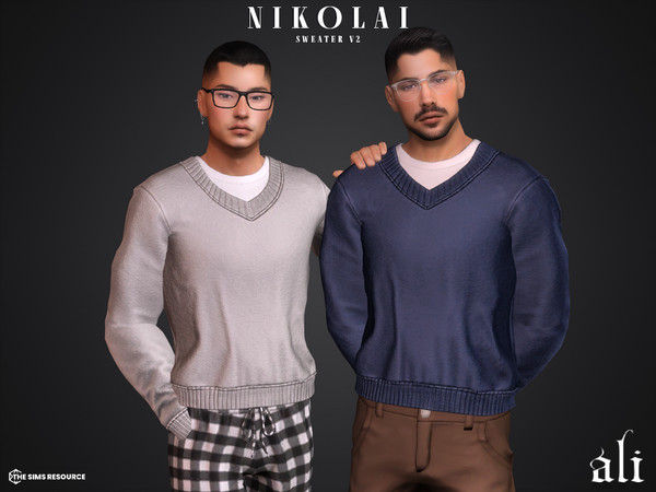 Sims 4 — NIKOLAI sweater v2 by ali1 — V-Neck Sweater
