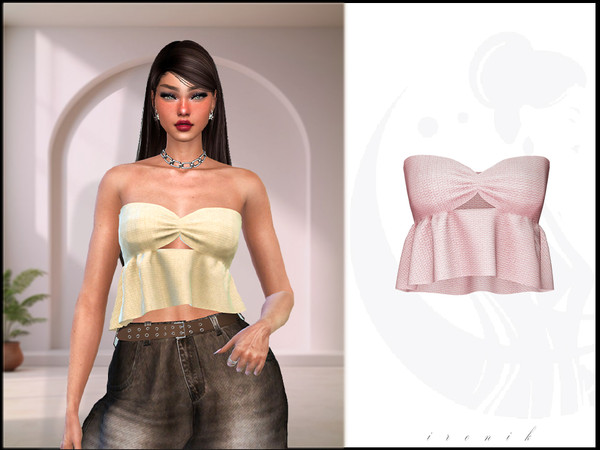 Sims 4 — Strapless Ruched Bustier with Peplum Hem by _ironik_ — -5 Colors