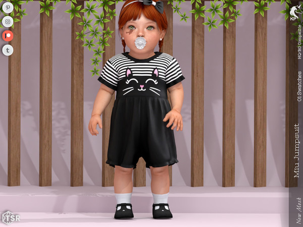 Sims 4 — Miu Jumpsuit- Infant by KaTPurpura — Short jumpsuit with a line pattern and a kitten