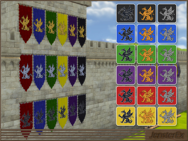 Sims 4 — JensterEx-RTallFlag-Dragon.package by JensterEx — For the medieval nobility, their coat of arms was everything.