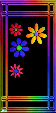 Sims 2 — night club set - Individual Item by skinflin — multi colour frame on black wall with daisys