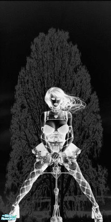 Sims 2 — gothica by skinflin — black wall with luminated tree and gothic girl