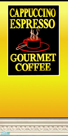 Sims 2 — cappuccino set - Individual Item by skinflin — yellow tone wall with neon cappuccino sign