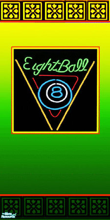 Sims 2 — eightball by skinflin — yellow green tone wall with neon eighball sign