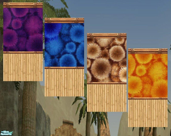 Sims 2 — Bamboo Starburst Wallpaper Set by LadyDeluxe — Bamboo kickplate and bamboo molding surround a starburst pattern.