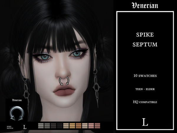 Sims 4 — Spike Septum by Venerian (Large) by Venerian — 10 swatches Teen to Elder No gender or frame restrictions HQ