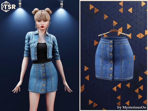 Sims 4 — Short denim skirt with buttons by MysteriousOo — Short denim skirt with buttons in 6 colors