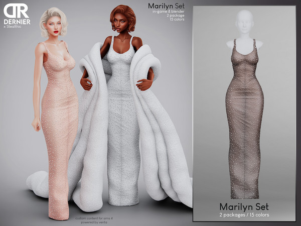 Sims 4 — DERNIER - Marilyn Fur Stole by VentaStudio — Marilyn Gown