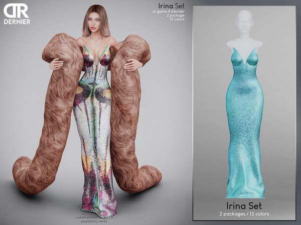 Sims 4 — DERNIER - Irina Fur Stole by VentaStudio — Irina Gown