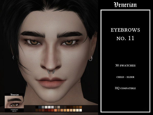 Sims 4 — Eyebrows No.11 by Venerian by Venerian — 30 swatches Child to Elder No gender or frame restrictions HQ