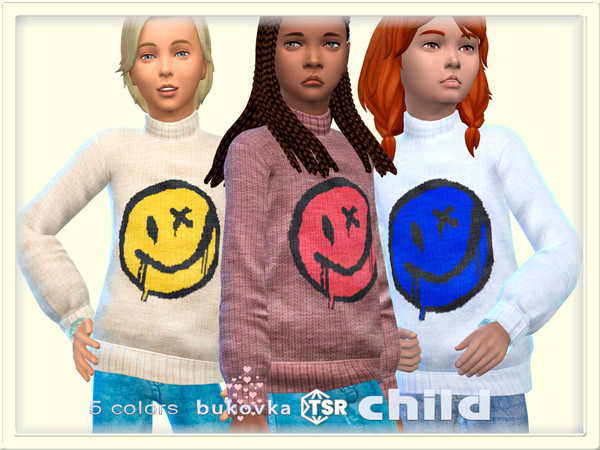 Sims 4 — Sweater Smile by bukovka — This stylish sweater is designed for children of both sexes: boys and girls, in 5