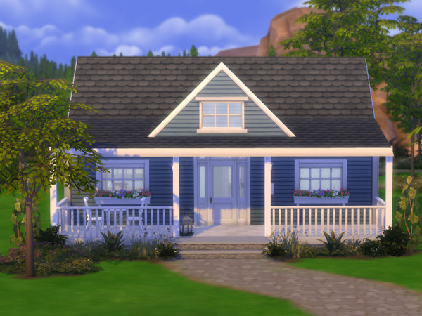 Sims 4 — Blue Suburban Family Starter Home by Kyoushou — A cozy blue suburban starter home built with no CC. Features