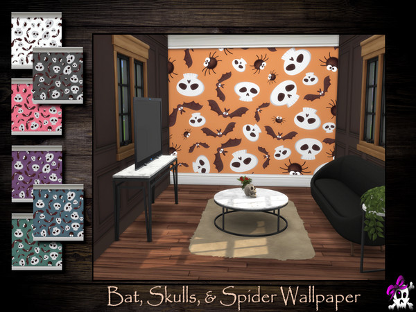 Sims 4 — Bat, Skulls, & Spider Wallpaper by Kerre2215 — A wallpaper with bats, skulls and spiders by Kerre