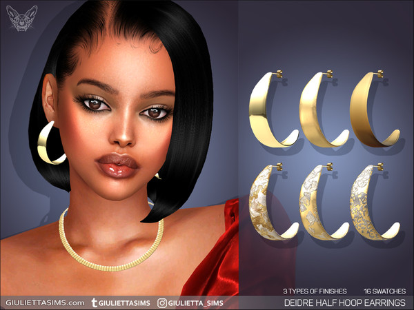 Sims 4 — Deidre Half Hoop Earrings by feyona — Deidre Half Hoop Earrings come with 3 types of finishes (MM-like, shiny,
