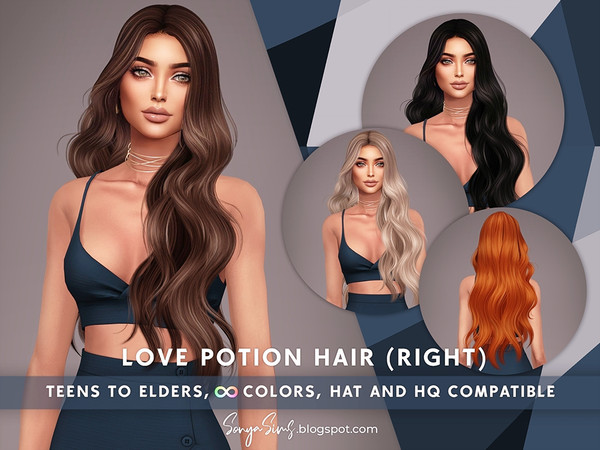 Sims 4 — Love Potion Right by SonyaSimsCC — - Longe wavy hair with curls. One Side. - All LODs (essential for gameplay