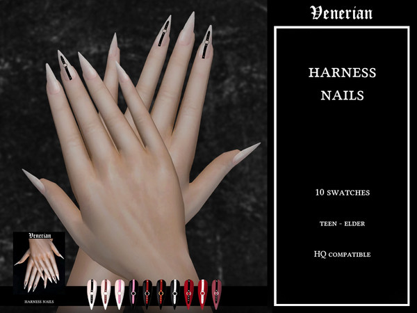 Sims 4 — Harness nails by Venerian by Venerian — 10 swatches Teen to Elder HQ compatible Found in the fingernails