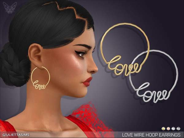 Sims 4 — Love Wire Hoop Earrings by feyona — Love Wire Hoop Earrings come with 4 swatches.