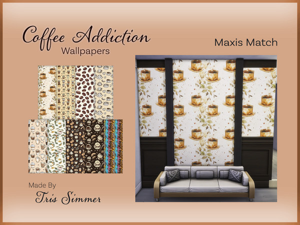 Sims 4 — Coffee Addiction Wallpaper by TrisSims7 — The perfect cozy touch for any coffee obsessed sim. - 2 Versions
