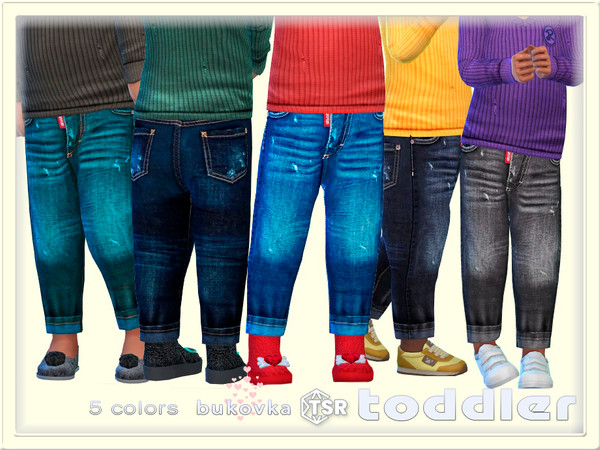 Sims 4 — Pants Denim by bukovka — Stylish trousers are designed for toddlers of both sexes: boys and girls, in 5 color