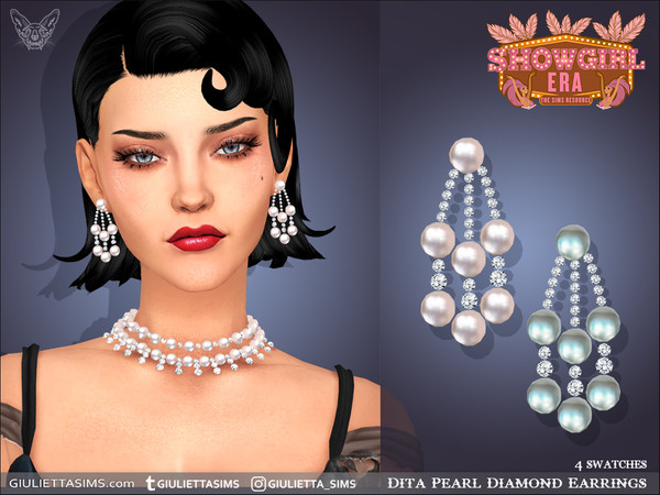 Sims 4 — Showgirl Era - Dita Pearl Diamond Earrings by feyona — Dita Pearl Diamond Earrings come with 4 swatches.