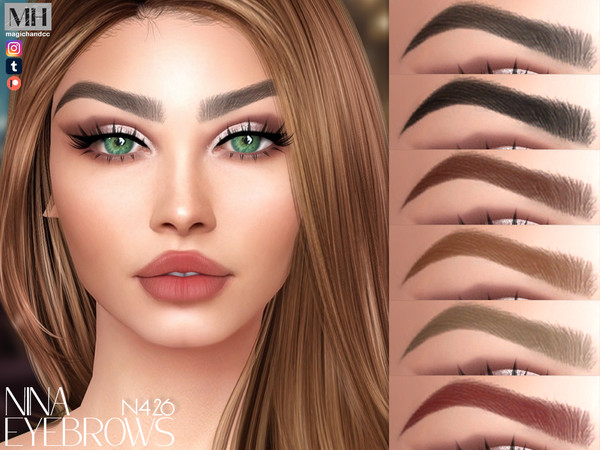 Sims 4 — Nina Eyebrows N426 by MagicHand — High-arched brows in 13 colors - HQ Compatible.