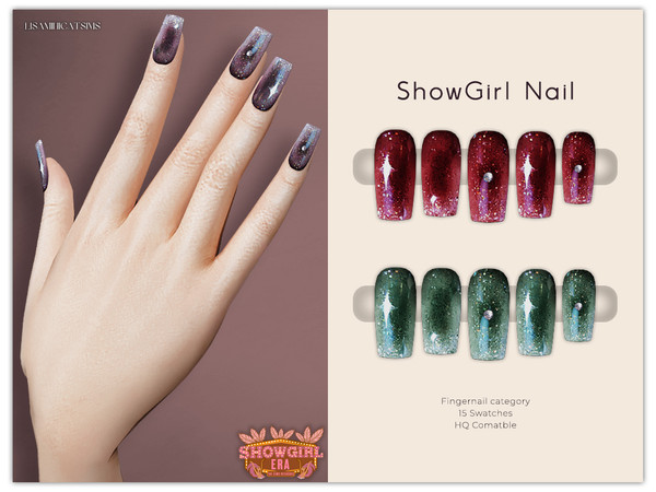 Sims 4 — ShowGirl Nail by VELYSEA — -Fingernail category -HQ comatble -15 swatches