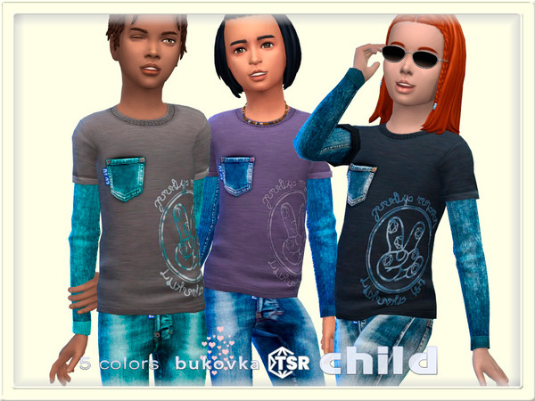 Sims 4 — Shirt Denim by bukovka — A stylish sweater designed for children of both sexes: boys and girls, available in 5