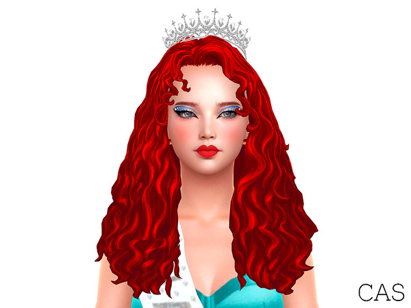 Sims 4 — Showgirl Era - Chappell MM left side version by Aurum — Maxis match long wavy hair with curly bangs in a