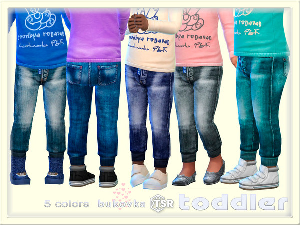 Sims 4 — Pants Denim by bukovka — Stylish jeans are designed for toddlers of both sexes: boys and girls, in 5 color