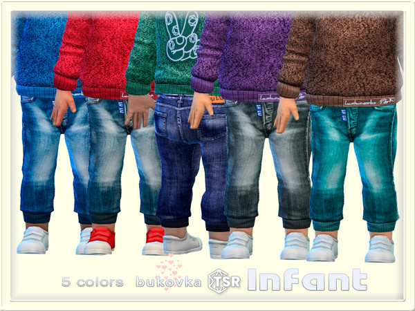 Sims 4 — Pants Denim by bukovka — Stylish jeans are designed for infants of both sexes: boys and girls in 5 color