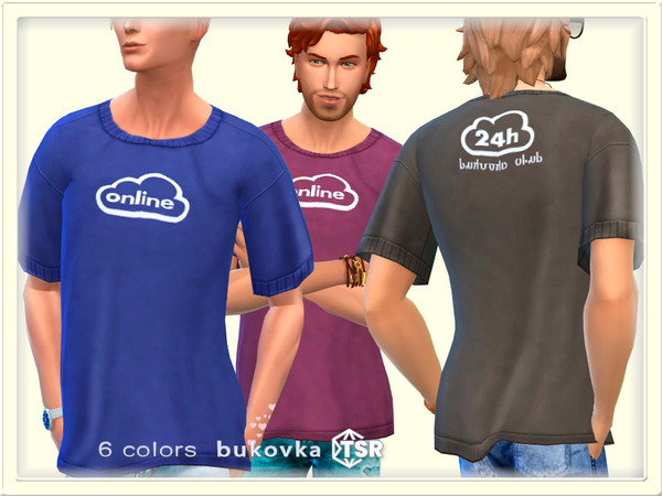 Sims 4 — TShirt Online by bukovka — A stylish men's T-shirt in 6 color options. Installs independently, all maps are
