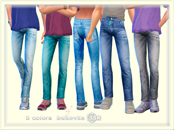 Sims 4 — Pants Denim by bukovka — Men's jeans in 5 color options. Installed independently, all maps are modified,