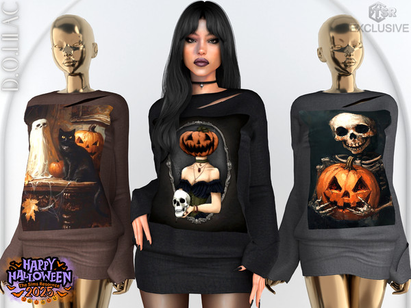 Sims 4 — Printed Cut Out Detailed Sweatshirt Dress DO0996 by DOLilac — Custom thumbnail