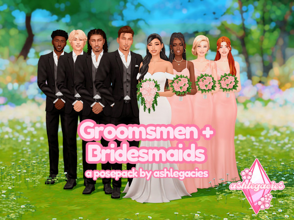 Sims 4 — Groomsmen + Bridesmaids Posepack by ashlegacies — - Posepack (2 group poses)
