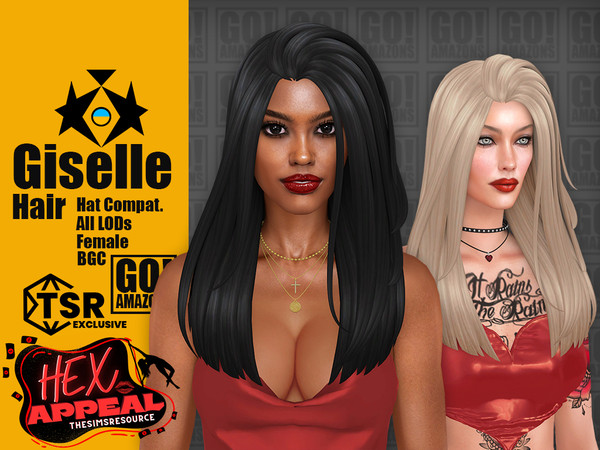 Sims 4 — Giselle Hair (Hex Appeal) by GoAmazons — Lush straight hair combed to the side in maxis style.