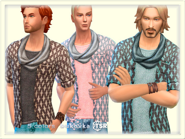 Sims 4 — Shirt & Scarf by bukovka — A stylish shirt for men in 5 color options. Installs independently, all maps are