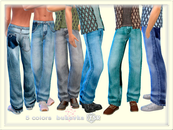 Sims 4 — Pants Denim by bukovka — Men's jeans in 5 color options. Installed independently, all maps are modified,