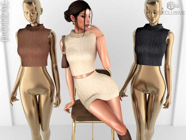 Sims 4 — Faux Fur Trimmed Tweed Top DO0998 by DOLilac — Custom thumbnail