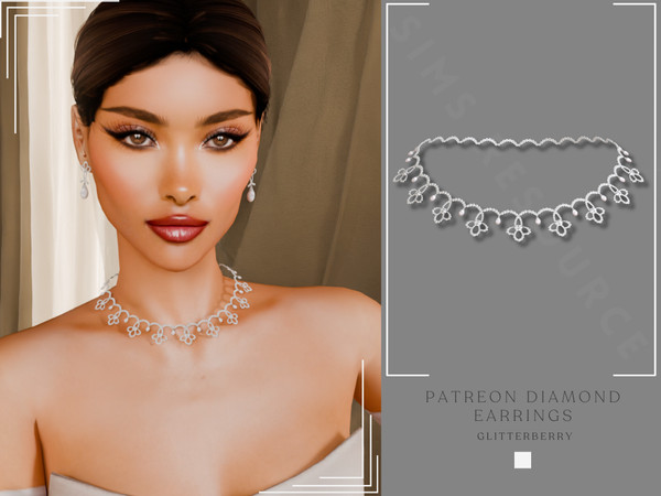 Sims 4 — Patreon Diamond Necklace by Glitterberryfly — A diamond intricate necklace with pearl drops