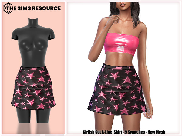 Sims 4 — Girlish Set A-Line Skirt by Harmonia — New Mesh