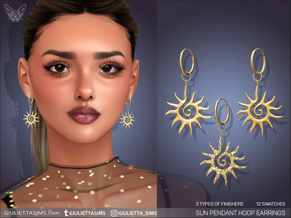 Sims 4 — Sun Pendant Hoop Earrings by feyona — Sun Pendant Hoop Earrings come with 12 swatches and 3 types of finishes: