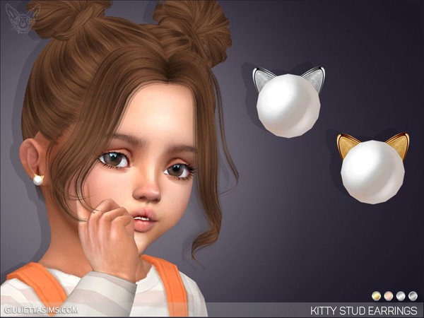 Sims 4 — Pearl Kitty Stud Earrings For Toddlers by feyona — Pearl Kitty Stud Earrings For Toddlers come with 4 swatches.