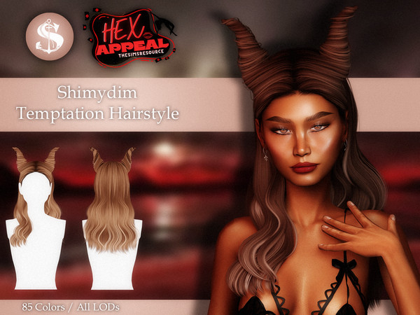 Sims 4 — Temptation Hairstyle by Shimydimsims — Hi I hope you will like this hair, it's a long wavy hair with horns made