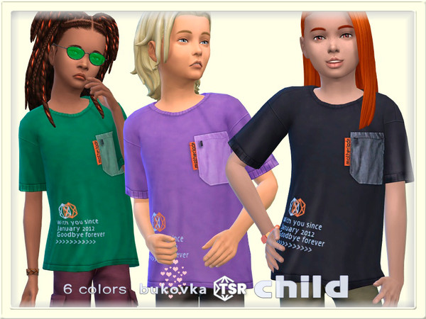 Sims 4 — Shirt Bye by bukovka — A cool T-shirt for children of both sexes: girls and boys, in 6 color options. New mesh