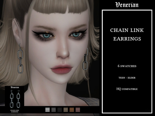 Sims 4 — Chain Link Earrings by Venerian by Venerian — 6 swatches Teen to Elder No gender or frame restrictions HQ