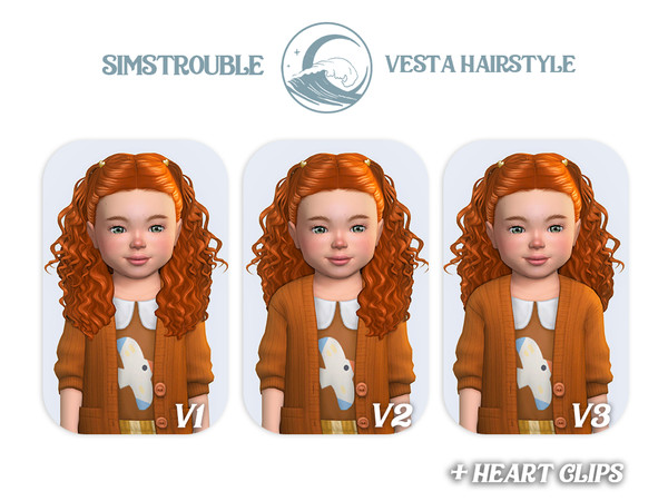 Sims 4 — simstrouble_ToddlerHair_VestaV1.package by simstrouble — A long curly hairstyle with two removable clips that