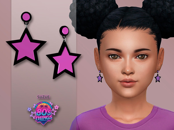 Sims 4 — 80s Things Stella Earrings Child by Suzue — New Mesh (Suzue)