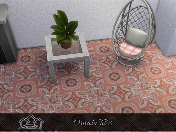 Sims 4 — Ornate Tiles 1 by Emerald — Ornate tiles with intricate designs are used to create a sophisticated effect in